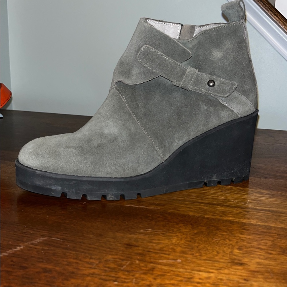 Eileen Fisher Gray Suede Wedge Boots - Picture 3 of 4